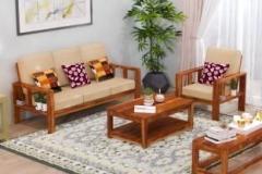 Saamenia Furnitures Solid Sheesham Wood Four Seater Sofa Set For Living Room, Hotel Fabric 3 + 1 Sofa Set