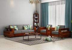 Saamenia Furnitures Solid Wood Sheesham Wood Five Seater Sofa For Living, Guest Room| Fabric 3 + 1 + 1 Sofa Set