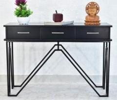 Samdecors 3 Drawer CASINO Console Hall Table Black Finish Iron Frame Solid Wood Console Table