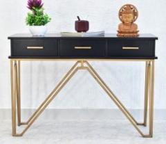 Samdecors 3 Drawer CASINO Console Hall Table black with golden Finish Iron Frame Solid Wood Console Table