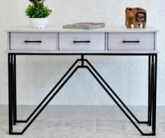 Samdecors Solid Wood 3 Drawer CASINO Console Hall Table White with Black Finish Iron Frame Solid Wood Console Table