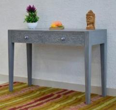 Samdecors Solid Wood Two Drawer Evan Carving Console Hall Table Rustic Grey Solid Wood Console Table