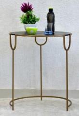Samdecors Tess Multipurpose Bedside/Side/Coffee/End Table Circular with Solid Wood Top in Black Finish and Iron Frame in Golden Finish Solid Wood Side Table