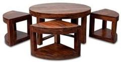 Sarswati Furniture Round Sheesham Wood Coffee Table With 4 Stools For Living Room & Bed Room Solid Wood Coffee Table