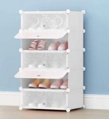 Sasimo Shoe Stand DIY Plastic Shoe Portable Storage Organizer. 5 Cube Shoe Wardrobe. Plastic Collapsible Shoe Stand with Cover for Home/Office Wardrobe Cube Organizer White Plastic Collapsible Shoe Stand