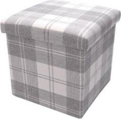 Scrafts White Square Big Checks Cloth Seater for Home Decor, Living Room Decor and Gifts Living & Bedroom Stool
