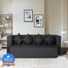 Seventh Heaven 4 Seater Sofa cum Bed 78x36x14 inch Jute Fabric with 4 Cushions: 2 Year Warranty 4 Seater Single Foam Fold Out Sofa Cum Bed