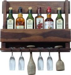 Sheesham Craft Furlanko Mini Wall Wine Rack, Hanging Glass Support, Bar Ash Tray or Bowl Support Solid Wood Bar Cabinet