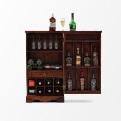 Sheesham Craft Nivora Single Door bar Cabinet, 10 Glass & 30 Bottle Rack, Drawer Solid Wood Bar Cabinet