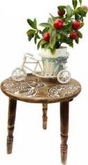 Sk Handicrafts Wooden Round Folding Beautiful Carving Design Side Table/Coffee Table/Living Room Furniture. inch. Brown Solid Wood Side Table