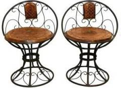 Smarts Collection Wood & Wrought Iron Decorative Mooda Chairs set of 2 Solid Wood Side Table