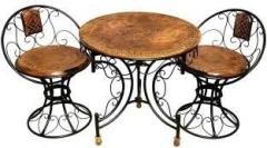 Smarts Collection Wood & Wrought Iron Decorative Mooda Chairs with Foldable Round Table Set of 3 Metal 2 Seater Dining Set