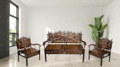 Smarts Collection Wood & Wrought Iron Sofa Set, 4 Seater for Living Room Leatherette 2 + 1 + 1 Sofa Set