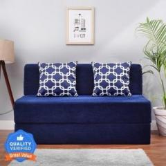 Solis Primus comfort for all 4X6 size Sofa cum Bed for 2 Person 2 Seater Chenille Fabric Washable Cover With 2 Cushions BLUE Double Sofa Bed