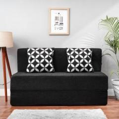 Solis Primus comfort for all 4X6 size Sofa cum Bed for 2 Person 2 Seater Moshi Fabric Washable Cover with 2 Cushions Black Double Sofa Bed