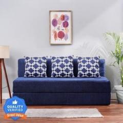 Solis Primus comfort for all 5X6 size Sofa cum Bed for 3 Person 3 Seater Moshi Fabric Washable Cover with 3 Cushion Blue. 3 Seater Double Foam Fold Out Sofa Cum Bed