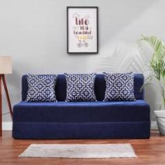 Solis Primus comfort for all Sofa cum Bed for 3 Person 3 Seater Chenille Fabric Washable Cover with 3 Cushion Blue Double Sofa Bed