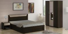 Spacewood Kosmo Stark Queen Bed with Box Storage in Fumed Oak & Mountain Larch Finish