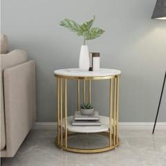 Sparklewood Round Shaped End Table with Metal with Wood Top Nesting Table for Living Room Engineered Wood Coffee Table