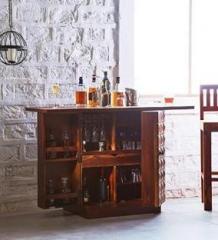 Ss Wood Furniture Pre Assemble Sheesham Wood Bar Cabinet for Living Room, Teak Finish Solid Wood Bar Cabinet