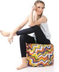 Style Homez Large Round Cotton Canvas Geometric Printed Ottoman L Sizewith Beans Bean Bag Footstool With Bean Filling