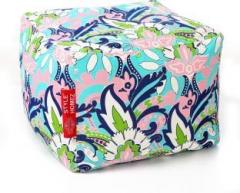 Style Homez Large Square Cotton Canvas Floral Printed Ottoman L Size with Beans Bean Bag Footstool With Bean Filling