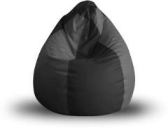Style Homez XL Premium Leatherette Classic Black Grey Color Teardrop Bean Bag With Bean Filling