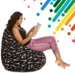 Style Homez XXL Classic Cotton Canvas Abstract Printed Bean Bag XXL Size With Fillers Teardrop Bean Bag With Bean Filling