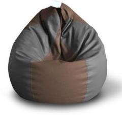 Style Homez XXL Premium Leatherette Classic Brown Grey Color Teardrop Bean Bag With Bean Filling