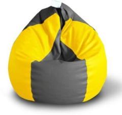 Style Homez XXL Premium Leatherette Classic Grey Yellow Color Teardrop Bean Bag With Bean Filling