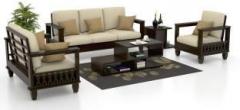 Suncrown Furniture Sheesham Wood 6 Seater Sofa Set Furniture for Living Room Fabric 3 + 2 + 1 Oak Finish Sofa Set