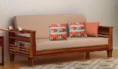 Suncrown Furniture Sheesham Wood Sofa Cum Bed for Living Room | Honey Finish 3 Seater Single Solid Wood Pull Out Sofa Bed