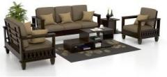Suncrown Furniture Solid Sheesham Wood Walnut Sofa Sets for Living Room Fabric 3 + 2 + 1 Dark Brown Sofa Set