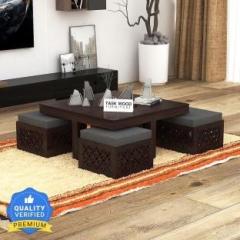 Taskwood Furniture Sheesham Coffee Table With Stools In CNC Design For Living Room Solid Wood Coffee Table