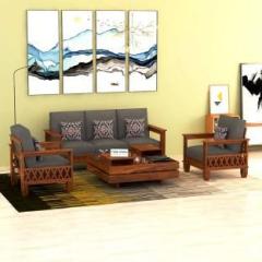 Taskwood Furniture Sheesham Wooden Five Seater Sofa Set Finish natural with 5 Pillows Fabric 3 + 1 + 1 Sofa Set