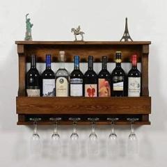 Thar Ecraft Mini Bar Cabinet/Wine Rack Holder for Home/Room With Glass Holder Wall Mounted Solid Wood Bar Cabinet