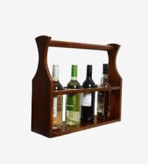 Timberly 4 Bottle Holder Bar Cabinet with Handle | Wine Bottle Holder Rack | Bear Tray | Basket Bar Trolley in Bottle Design for Bedroom, Living Room, Kitchen & Garden Solid Wood Bar Cabinet