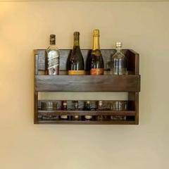 Timberly ar Cabinet | Wine Rack, Wall Hanging Mini Bar, Wine & Glass Rack 21 x 16 Inch Solid Wood Bar Cabinet