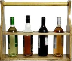 Timberly Bottle Holder Bar Cabinet with Handle | Wine Bottle Holder Rack | Bear Tray | Basket Bar Trolley in Bottle Design for Bedroom, Living Room, Kitchen & Garden Solid Wood Bar Cabinet