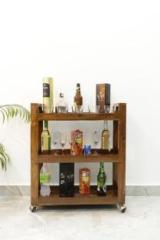 Timberly Sheesham Wood Bar Trolley | Bar Cabinet with 3 Shelf and 4 Wheels 32x12x28 Inch Solid Wood Bar Cabinet