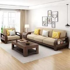 Top 10wood Sheesham Solid Wood 5 Seater Sofa Set For Living Room, 3 + 1 + 1 Sofa Set, DIY Fabric 3 + 1 + 1 Sofa Set