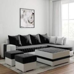 Torque Christie RHS L Shape 8 Seater Sofa with Centre Table and Puffy Fabric 3 + 2 + 1 + 1 Sofa Set