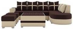 Torque Dalton RHS L Shape 8 Seater Sofa Set with Centre Table and 2 Puffy Fabric 3 + 2 + 2 + 1 Brown Sofa Set