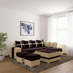 Torque Dalton RHS L Shape 8 Seater Sofa Set with Centre Table and 2 Puffy Fabric 3 + 2 + 2 + 1 Sofa Set