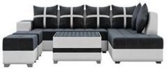 Torque Jamestown L Shape 8 Seater Fabric Sofa Set for Living Room with Center Table and 2 Puffy Fabric 3 + 2 + 1 + 1 Black Sofa Set