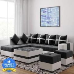 Torque Jamestown L Shape 8 Seater Fabric Sofa Set With Center Table and 2 Puffy Fabric 3 + 2 + 1 + 1 Sofa Set