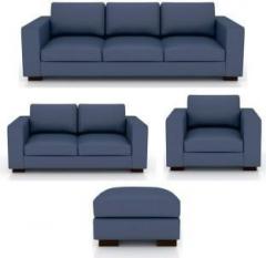 Torque Mendoza 6 Seater Sofa Set for Living Room with Ottoman Fabric 3 + 2 + 1 Blue Sofa Set