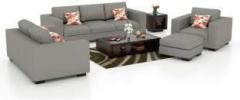 Torque Mendoza 6 Seater Sofa Set for Living Room with Ottoman Fabric 3 + 2 + 1 Grey Sofa Set