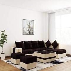 Torque Steffan L Shape 8 Seater Fabric Sofa Set with Centre Table and 2 Puffy Fabric 3 + 2 + 1 + 1 Sofa Set