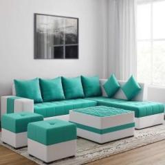 Torque Steffan L Shape 8 Seater with Centre Table and 2 Puffy Fabric 3 + 2 + 1 + 1 Sofa Set